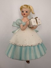 Vintage 1950s NAPCO Napcoware C6434 Girl Gift Planter Japan MCM Aqua Blue picture
