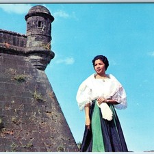 c1960s Manila Philippines Postcard Intramuros Fort Walls Maria Clara Dress Woman picture