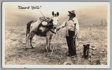 Frasher Foto Desert Rats prospector mule dog RPPC Postcard Bishop CA 1942 picture