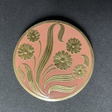 Vintage Pink Peach Gold Floral Powder Compact Daisy Design picture