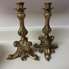 GORGEOUS Pair Vintage Brass Candlesticks Hollywood Regency Roccoco Gold 11