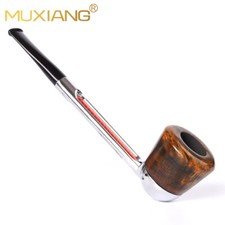 MUXIANG Aluminum Metal Tobacco Pipe Straight Shank Stem Pipe Briar Wooden Bowl picture