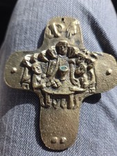 Vintage German Christianity Brass or Bronze Cross Last Super - Hole For Necklace picture