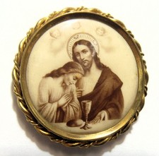 1890s antique religious catholic first holy communion gold tone metal icon 54967 picture