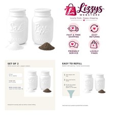 Elegant White Mason Jar Ceramic S&P Shaker Set – Large 3.5 oz, Farmhouse Style picture