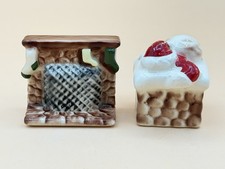 RARE Arcadia Miniature Santa In Chimney & Fireplace Salt & Pepper Shakers HTF picture