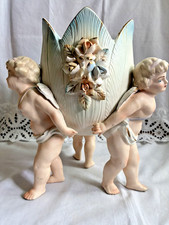 Lenwile Ardalt Artware 3D Japan 3 Angels Cherubs Holding Planter Vase Bowl VTG picture