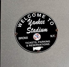 VINTAGE 12” YANKEE BASEBALL STADIUM PORCELAIN SIGN CAR GAS OIL TRUCK MOTORCYCLE picture