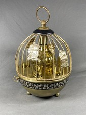 Vintage MCM Modern Brass Music Box Bird Cage Liquor Decanter Shot Glass Set READ picture