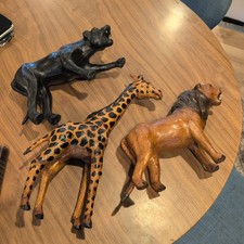Vintage Leather-Wrapped Safari Animals– Set of 3 (Giraffe, Lion, Panther) picture