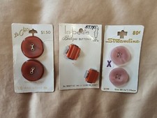Lot Three Pairs Of 70s/80s Deadstock Vintage Buttons Pink, Brown, And Orange picture