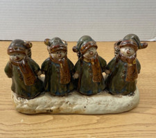 Vtg Kirklands Potters Garden Snowman Taper Candleholder Green Red Christmas picture