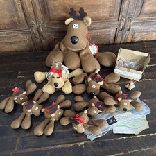 Vintage New 80s Hallmark Rodney Rhonda Reindeer Christmas Plush Bow Floppy 14 Pc picture