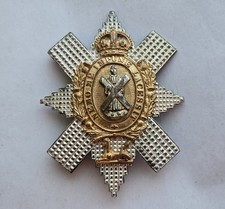 Vintage Metal British Royal Highlanders Black Watch Officer Badge Hat Helmet picture