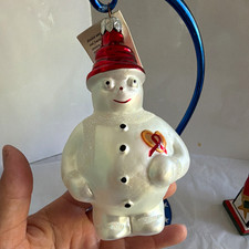 Vintage 1994 Christopher Radko FROSTY CARES Snowman Glass Ornament AIDS Awarenes picture