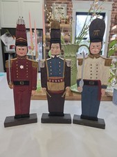 Vintage Set of 3 Aged Hand Carved Wooden Soldiers Christmas Decor Boys Room 14