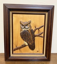 Vintage Hand Carved Wood Relief Owl Wall Plaque 3D Signed J.R. Dixon picture