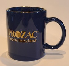 Vintage Prozac Mug Advertising Blue Gold Rim Coffee Pharmaceutical Cup Mug Linyi picture