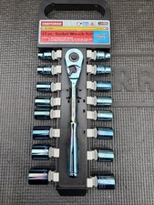 Sears Craftsman USA Rare Blue Titanium 3/8” Socket Ratchet Set 34859 Full Polish picture