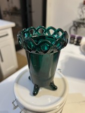 Vintage Green Imperial Glass Four Footed Vase Laced Edge Glass Vase picture