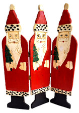 Vintage HandmadeE Wooden Tri-Fold Santa Screen Holiday Christmas Folk Art Decor picture