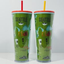 New 2x Starbucks Seattle 24 Oz. Tumbler Local Collection Green Venti Cold Cups picture