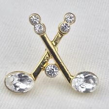 Golf Clubs Crossed  Vintage Pin Brooch Gold Tone Jeweled Golfing Golfer picture