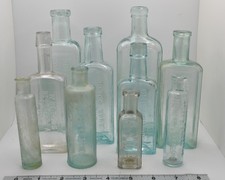 Lot Of 10 Antique Glass Bottles Apothecary Medicine picture