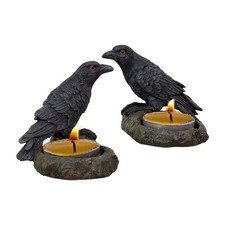 Pair of Witchy Raven Ravens Tealight Holders with Tealight Candles picture