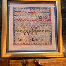 Antique 19thC Needlework Alphabet Sampler Framed - Named Ellen Atkinson picture