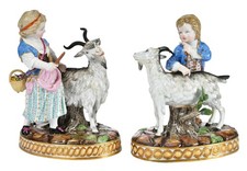 Antique Pair of Meissen Porcelain Figural Groups, Children with Goats picture