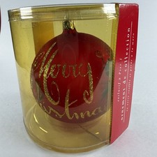 Pier 1 Merry Xmas Glass Ornament Italy Box Blown Hand Painted Signed 2003 Sealed picture