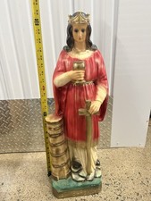 Vintage St. Barbara Religious Statue 25” Saint Barbara Crown Sword Tower Large picture