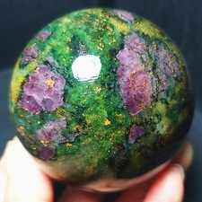 RARE 461g Natural Polished Emerald And Ruby Symbiotic Stone Ball A4783 picture