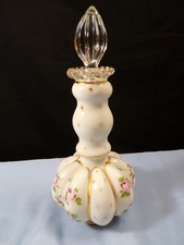 Fenton Silver Crest Painted Tall Melon Perfume Cologne Bottle Charleton Roses #2 picture