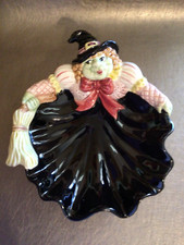Fitz & Floyd Vintage Halloween 1992 Ceramic Witch Plate Trinket Candy Dish picture