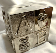 Silver Plated Baby Block Bank International Silver Company 3” picture