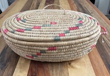 Woven Coil Basket  With Lid Handles Oval 16 X 12 X 5.5 Storage picture