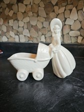 Vintage Mother Pushing Baby Carriage Off White Planter picture