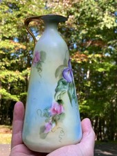 Antique Victorian Hand Painted Porcelain Vase Pitcher Violets Signed HR Baker picture