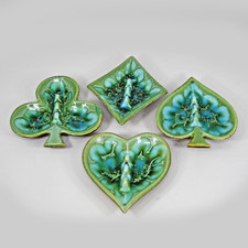 VTG Treasure Craft Ashtray Set Turquoise Drip Glaze Playing Card Suit Poker MCM picture