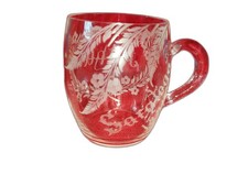 Antique 1887 Souvenir Etched Glass Mug, Saratoga New York Victorian Cup picture