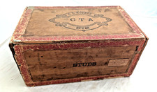 VTG C.L. Hulett CTA Stubs Wooden Cigar Box Tobacco Advertising w/ Insert 8.5'' picture