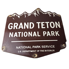 Vintage Grand Teton National Park Sign - Wyoming Cabins Forest Porcelain Sign picture