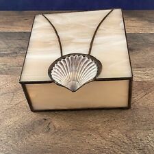 Stained Glass Trinket Dresser Box Seashell Handle Pink-Beige Marbled Glass picture
