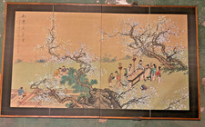 Chinese (Pingfeng) Silkscreen Hand Painted Cherry Blossoms 1900’s Asian 60”x 35” picture