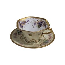 Antique Dresden Lamb Fine Bone China Floral Tea Cup & Saucer picture