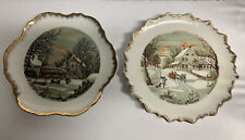 Currier & Ives 2 Wall Plate Gold Trim Homestead in Winter/Farmers Home Winter 7” picture
