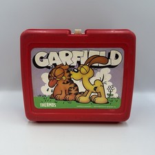 Vintage 1978 Garfield and Odie Red Plastic Thermos Brand Lunch Box Red Kids picture