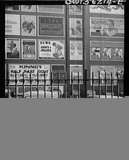Photo:Glasgow Scotland 1950s Shop Window Advertisements and Parking Lot picture